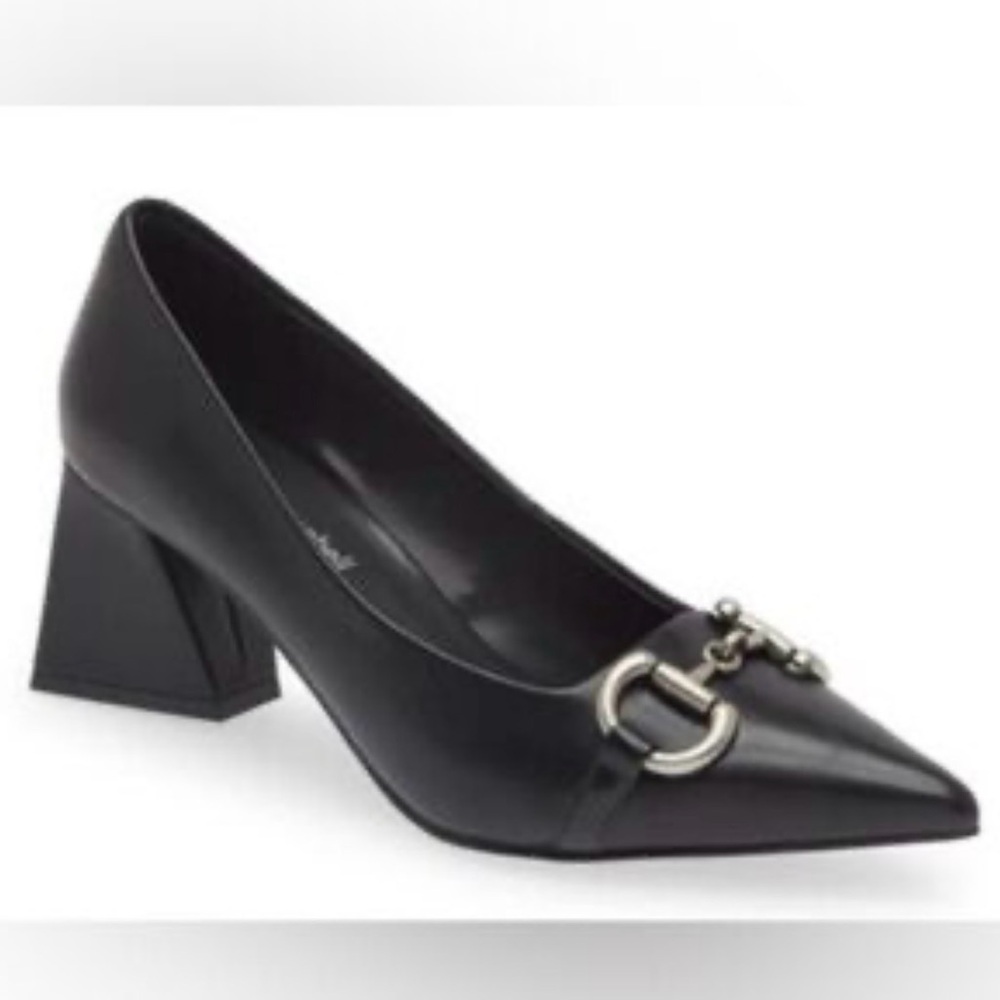 Jeffrey Campbell Happy-Hour Black Silver Fashion Pointed Toe Slip On Pump Shoes